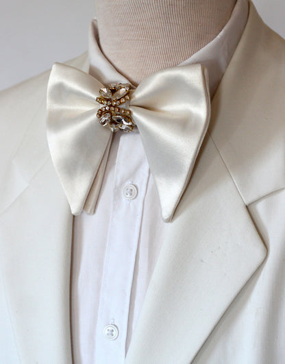 Weiße Satin HochzeitFliege mit Strassteinen
