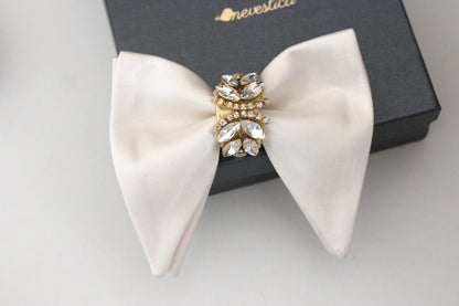 Weiße Satin HochzeitFliege mit Strassteinen