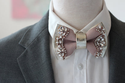 Beige Ecru Brautigam Hochzeit Fliege mitt Strasssteinen