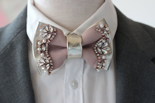 Beige Ecru Brautigam Hochzeit Fliege mitt Strasssteinen