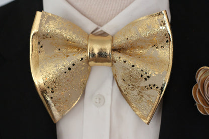 Herrenfliege gold Leder mit Ansteckblume