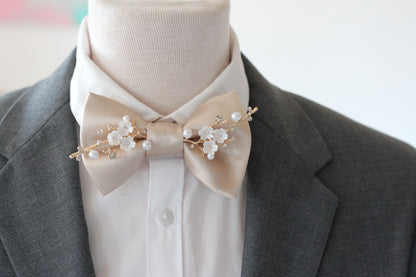 Beige ecru Hochzeit manner Fliegen, Herrenfliege satin, 