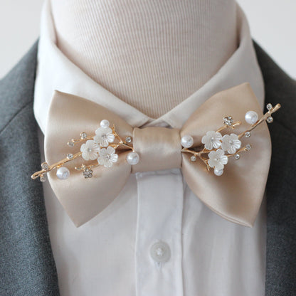 Beige ecru Hochzeit manner Fliegen, Herrenfliege satin, beige satin Herren fliege