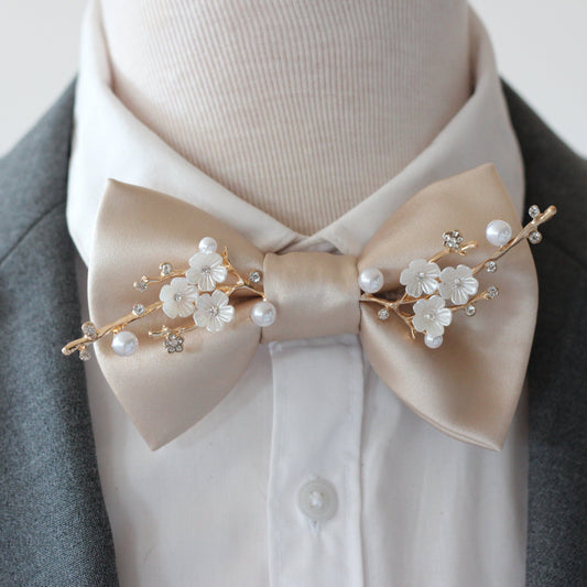 Beige ecru Hochzeit manner Fliegen, Herrenfliege satin, beige satin Herren fliege