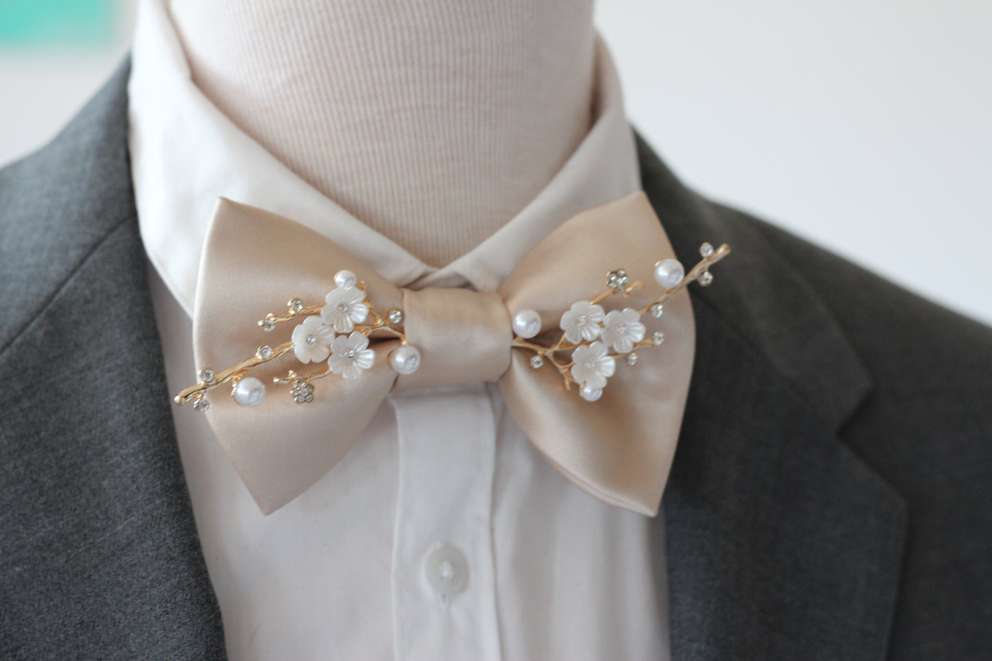 Beige ecru Hochzeit manner Fliegen, Herrenfliege satin, 