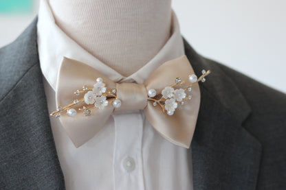 Beige ecru Hochzeit manner Fliegen, Herrenfliege satin, 