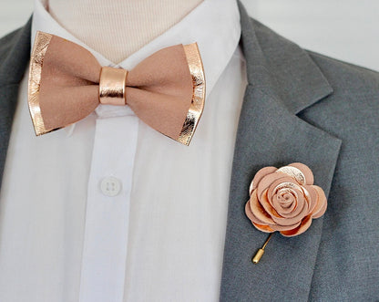 Rosegoldene Elegante Herren Fliege aus Leder