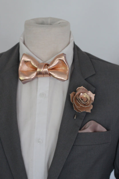 Rosegoldene Herren Fliege aus Leder