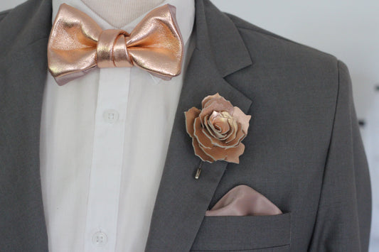 Rosegoldene Herren Fliege aus Leder