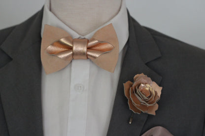 Rosegoldene Herren Fliege aus Leder
