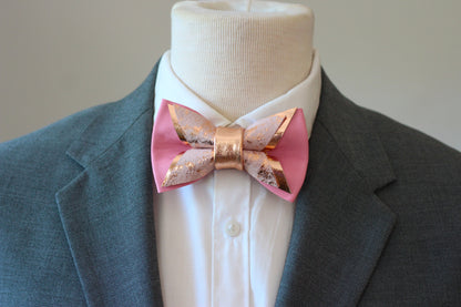 Rosegoldene Pink Herren Fliege aus Leder