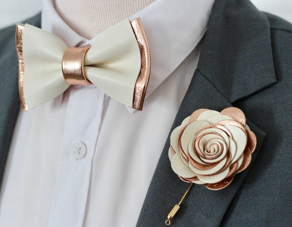 Rosegoldene Herren Fliege aus Leder