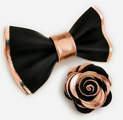 Schwarze Rosegoldene Herrenfliege aus Leder