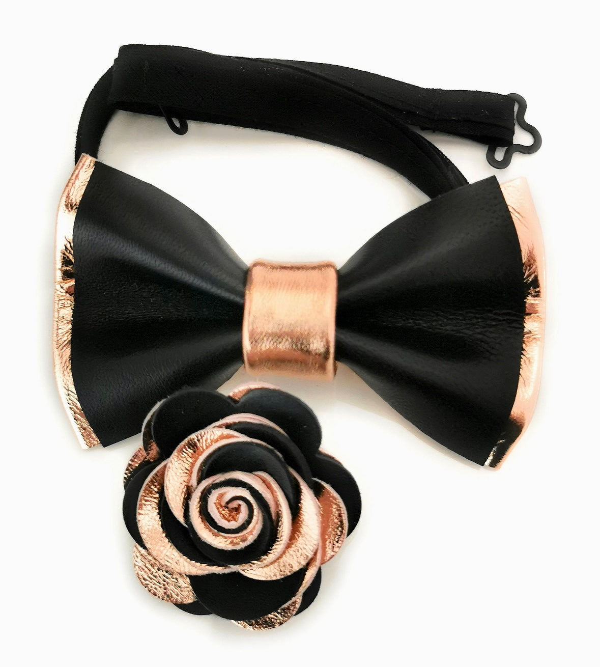 Schwarze Rosegoldene Herrenfliege aus Leder
