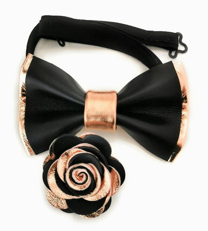 Schwarze Rosegoldene Herrenfliege aus Leder