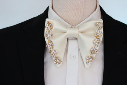 Weiße Satin HochzeitFliege mit Strassteinen