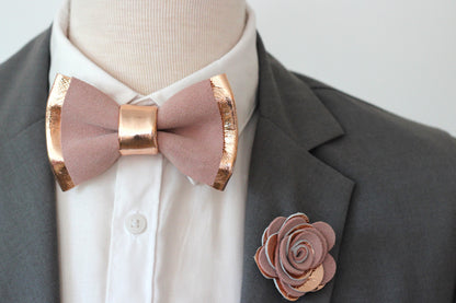 rosegoldene herren fliege, ansteckblume, rosegold, kupfer, hochzeit
